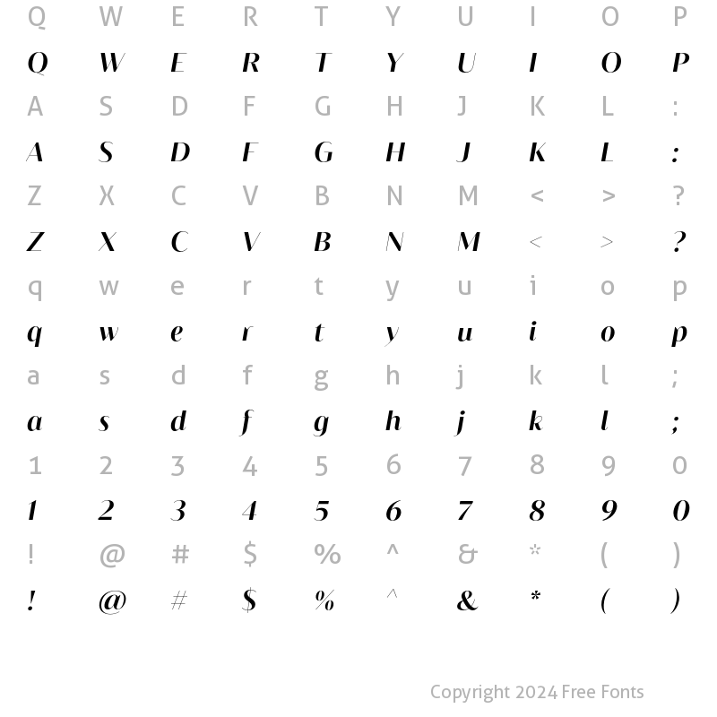 Character Map of Blacker Sans Display Bold Italic