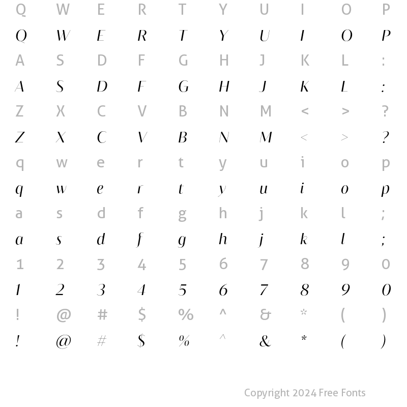 Character Map of Blacker Sans Display Book Italic