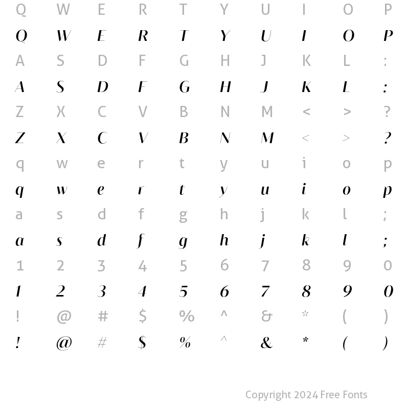 Character Map of Blacker Sans Display Italic