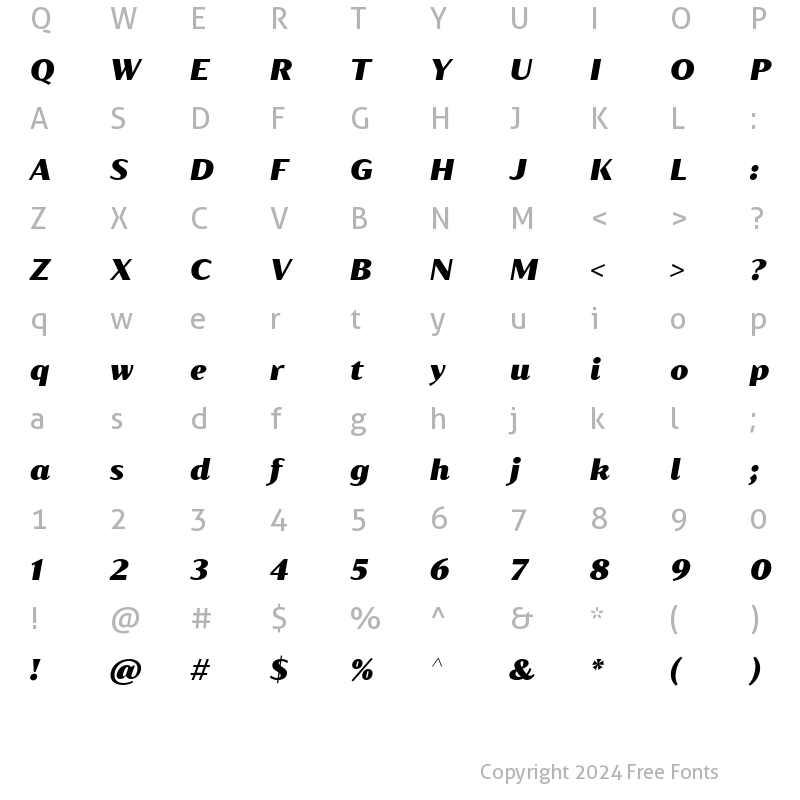 Character Map of Blacker Sans Text Black Italic