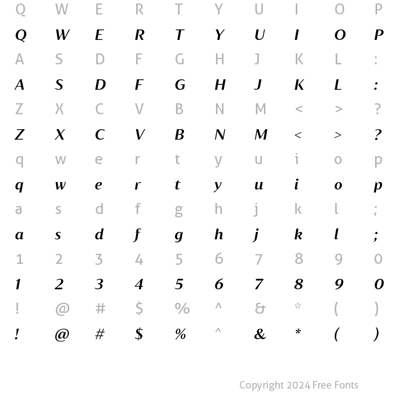 Character Map of Blacker Sans Text Bold Italic