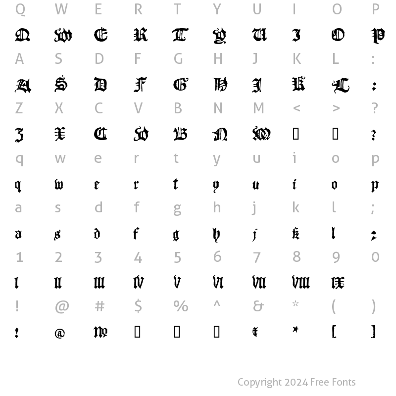 Character Map of Blackletter HPLHS