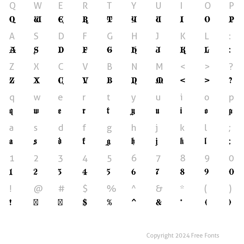 Character Map of Blackmoor Std Regular