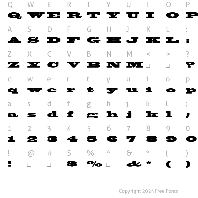 Character Map of Blackoak Roman