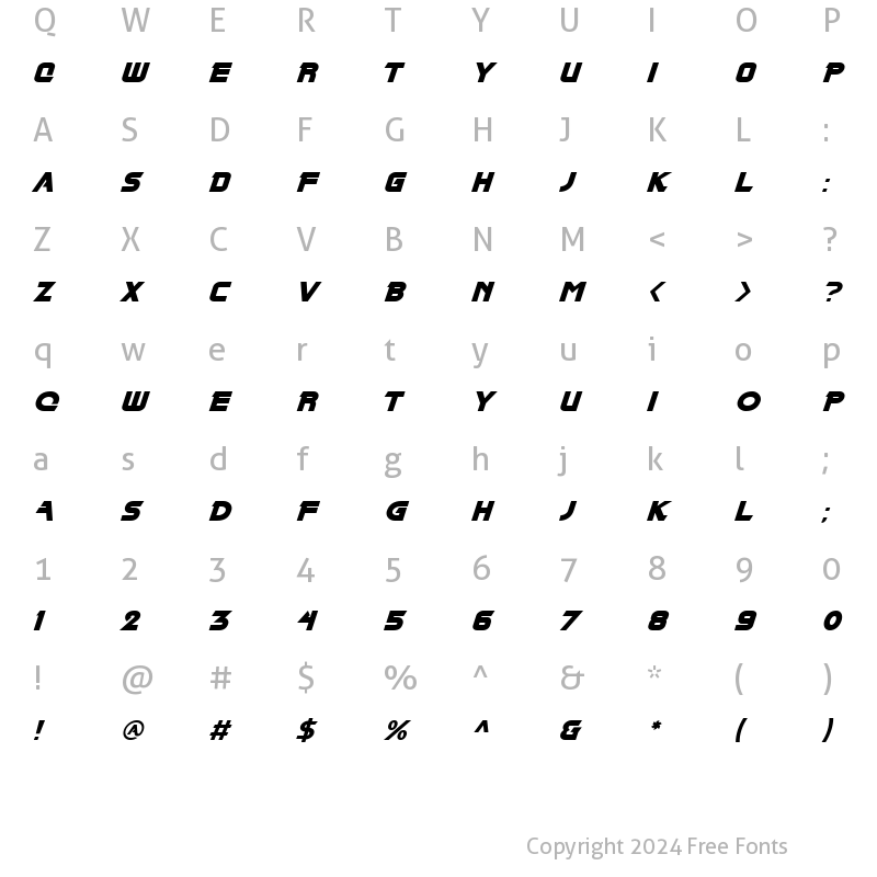 Character Map of BladeOblique Regular