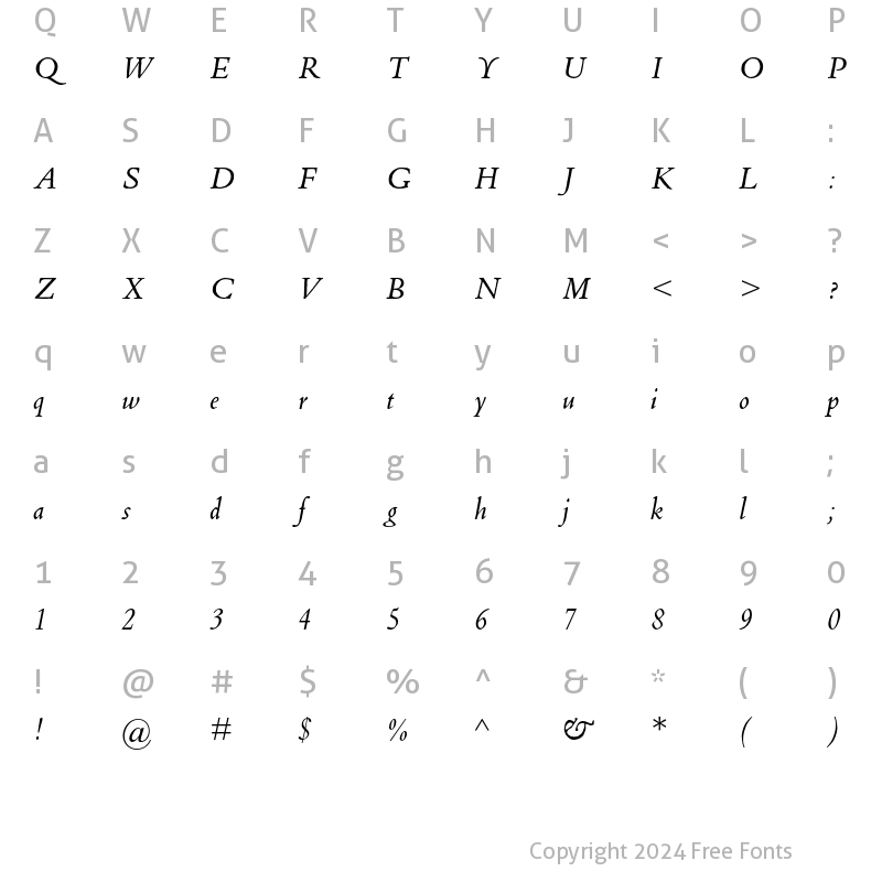 Character Map of Blado MT Std Italic Regular