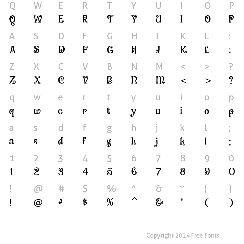 Character Map of Blairesque Curly JF Regular