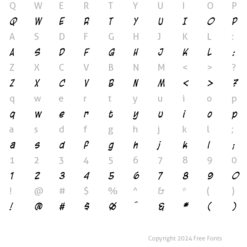 Character Map of Blambot Casual Italic