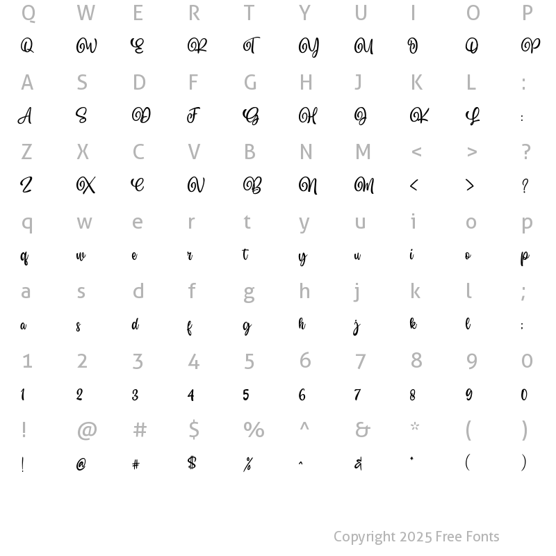 Character Map of Blantick Script Regular