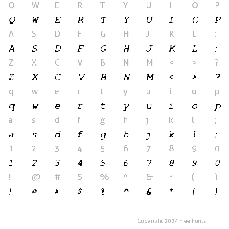 Character Map of BleachedLight Italic