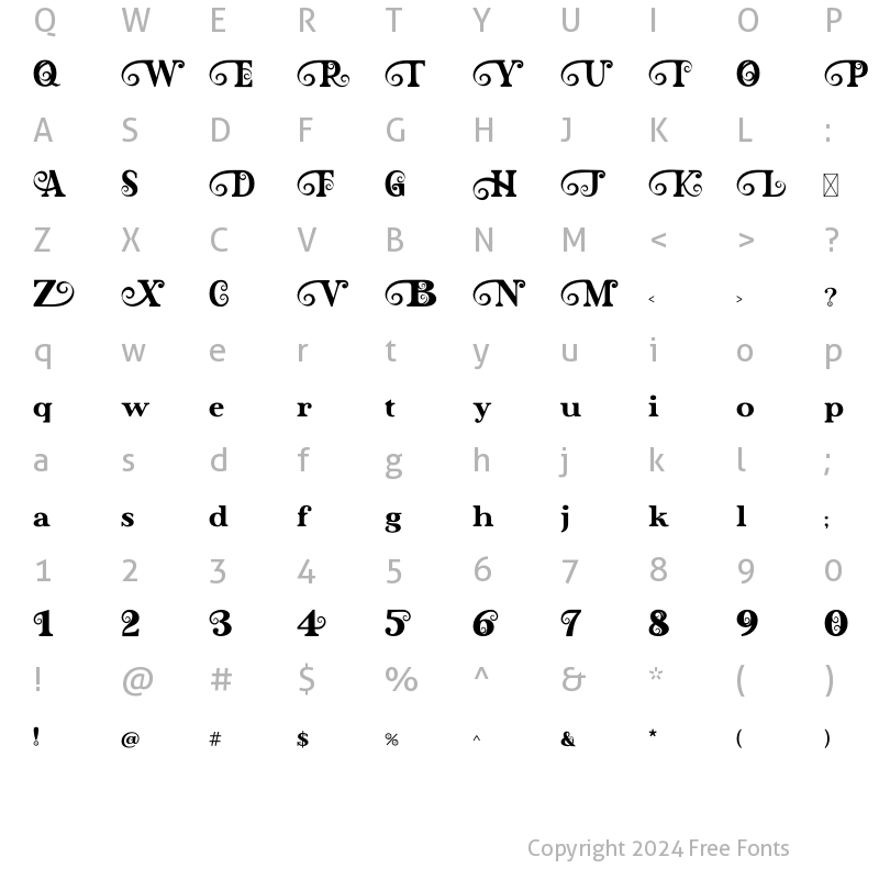 Character Map of Blessed Night Regular