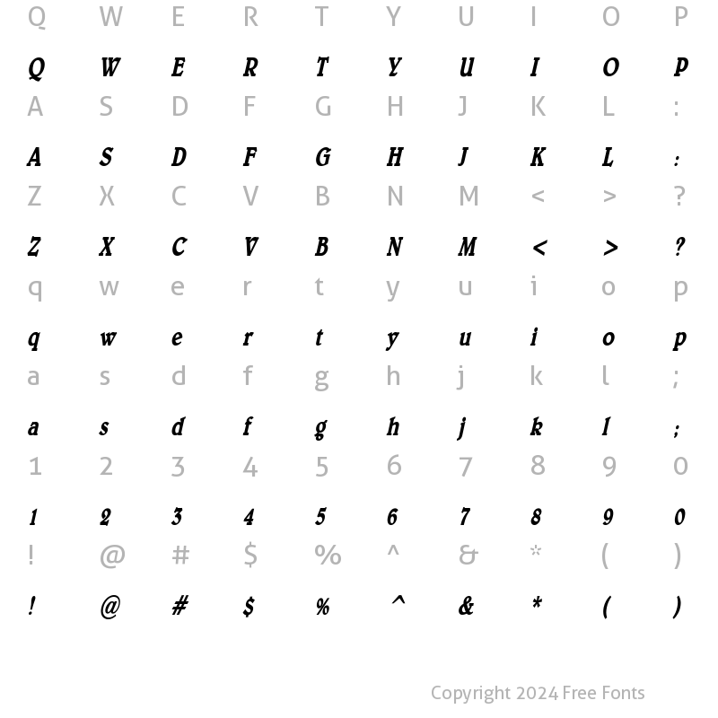 Character Map of Blew Condensed Bold Italic