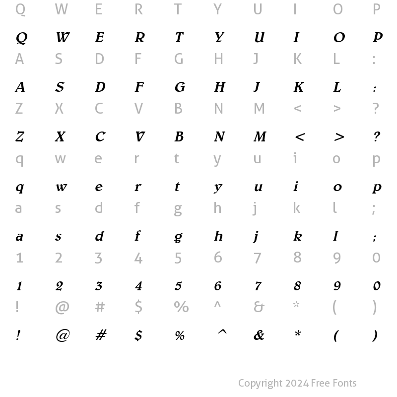 Character Map of Blew Italic