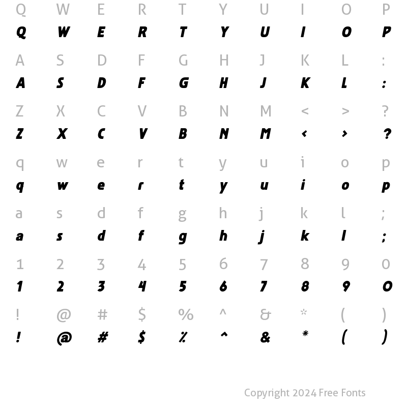 Character Map of Blezja Italic