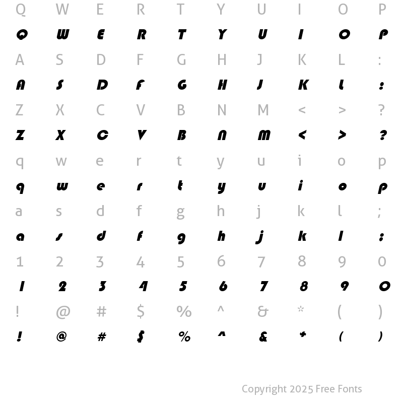 Character Map of Blimpo Italic