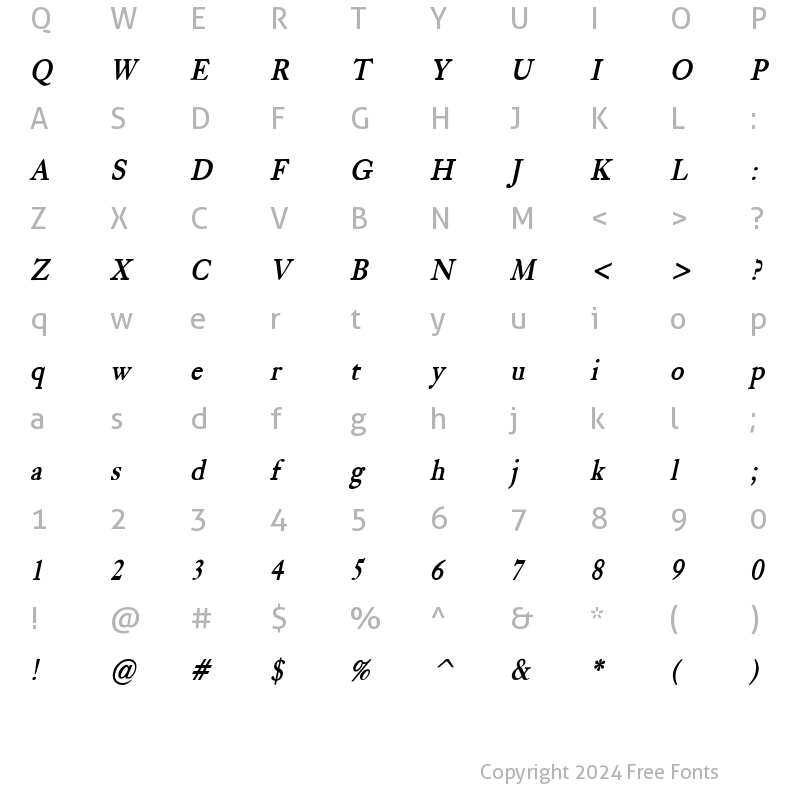 Character Map of Bliss Condensed Bold Italic