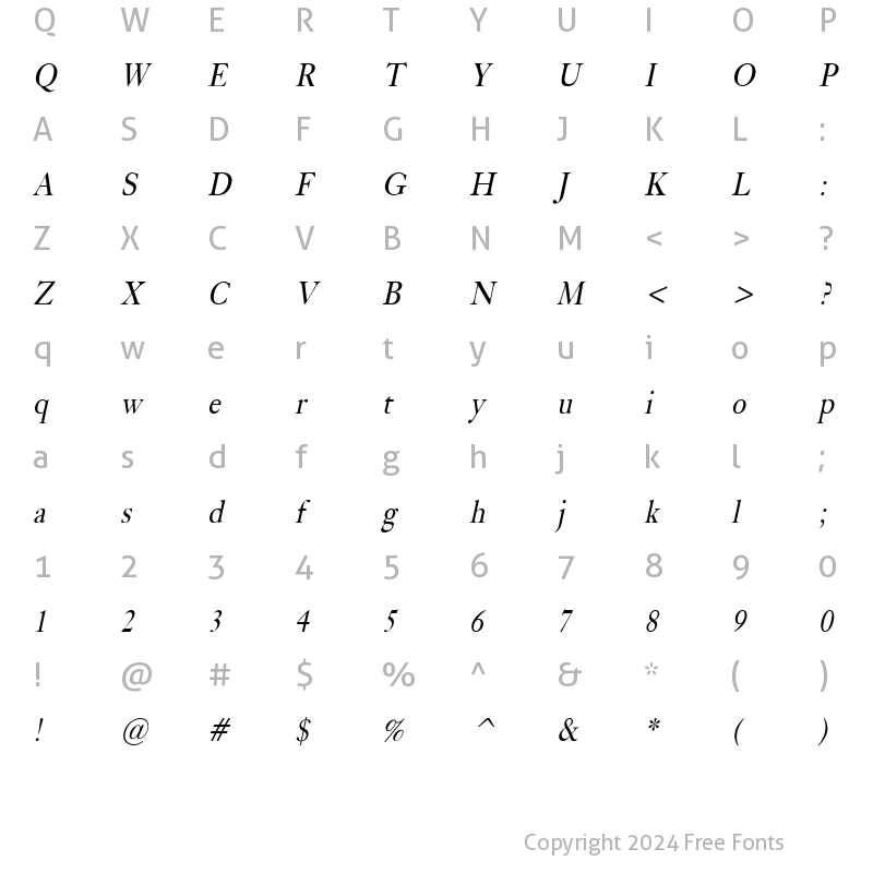 Character Map of Bliss Condensed Italic