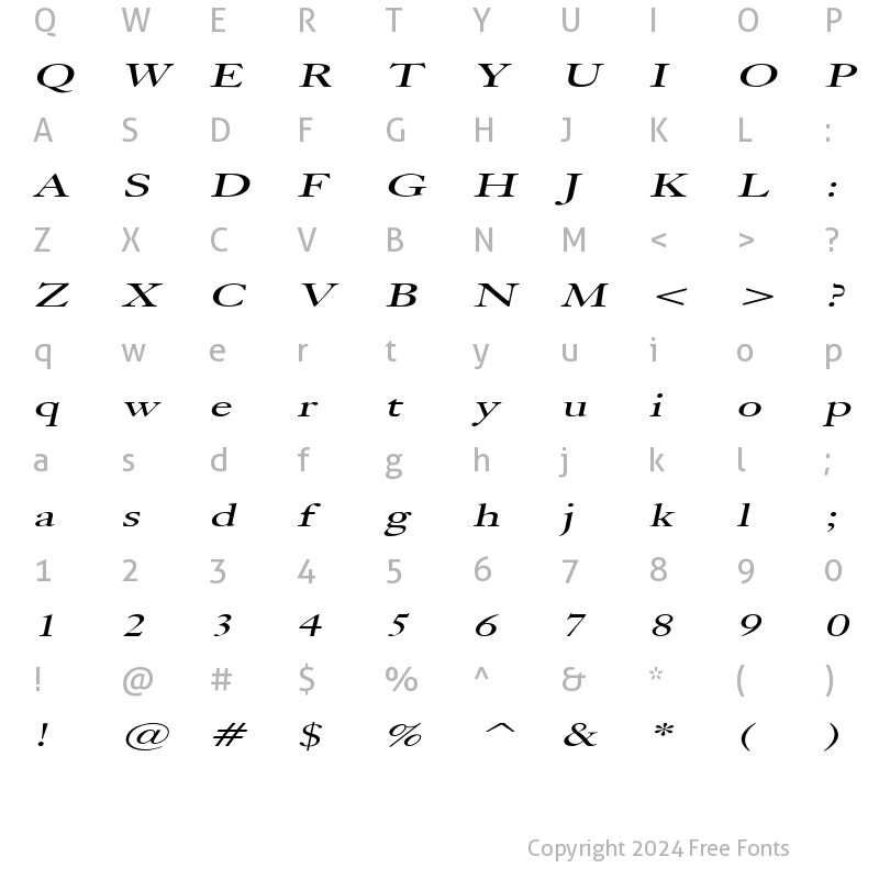 Character Map of Bliss Extended Italic