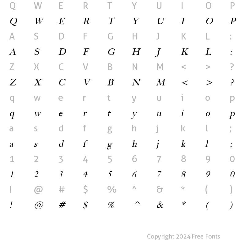 Character Map of Bliss Italic