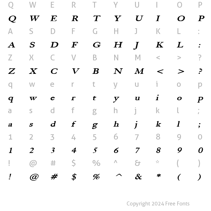 Character Map of Bliss Wide Bold Italic