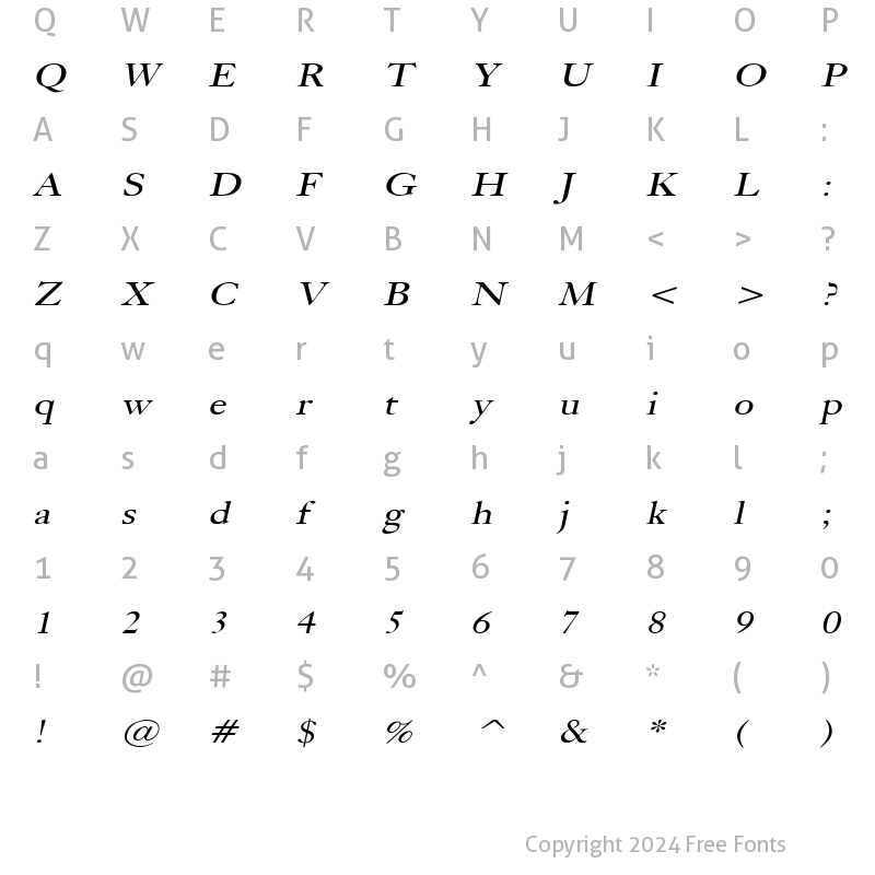 Character Map of Bliss Wide Italic