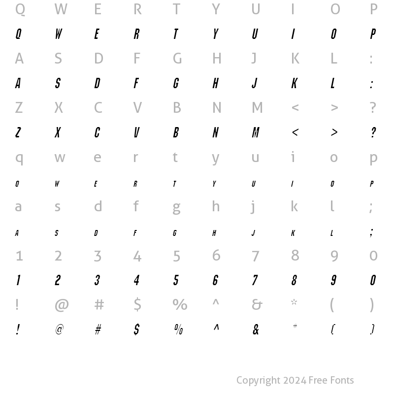 Character Map of Block Condensed Italic