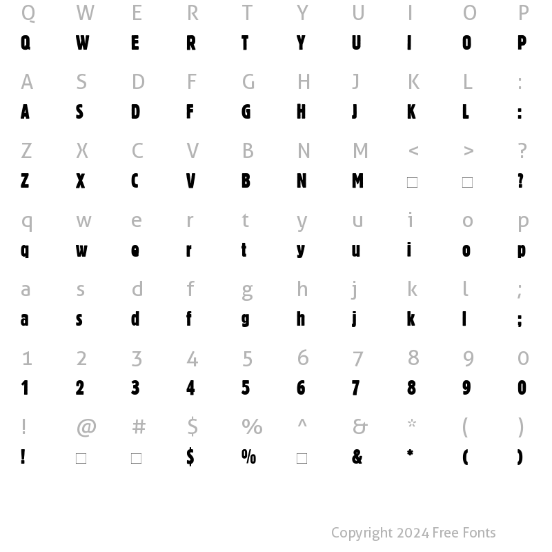 Character Map of BlockBerthold-ExtraCondensed Roman