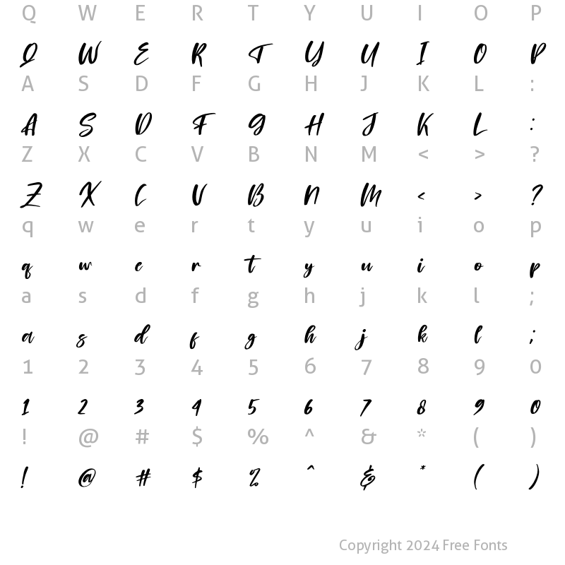 Character Map of Blondeta Italic