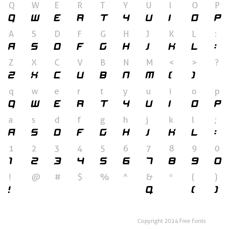 Character Map of BloodWax Medium Italic