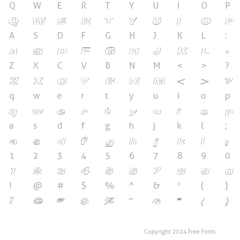 Character Map of BloxOutlineExtended Italic