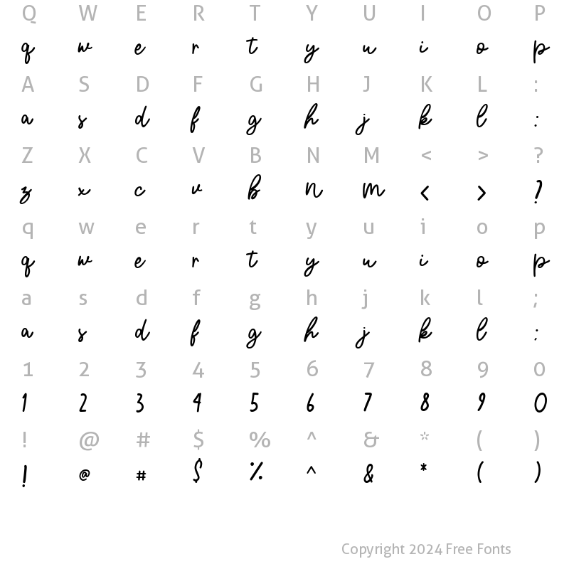 Character Map of Blue Cirrus Script