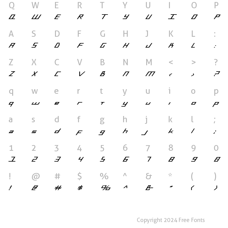 Character Map of Blue July Bold Expanded Bold Expanded