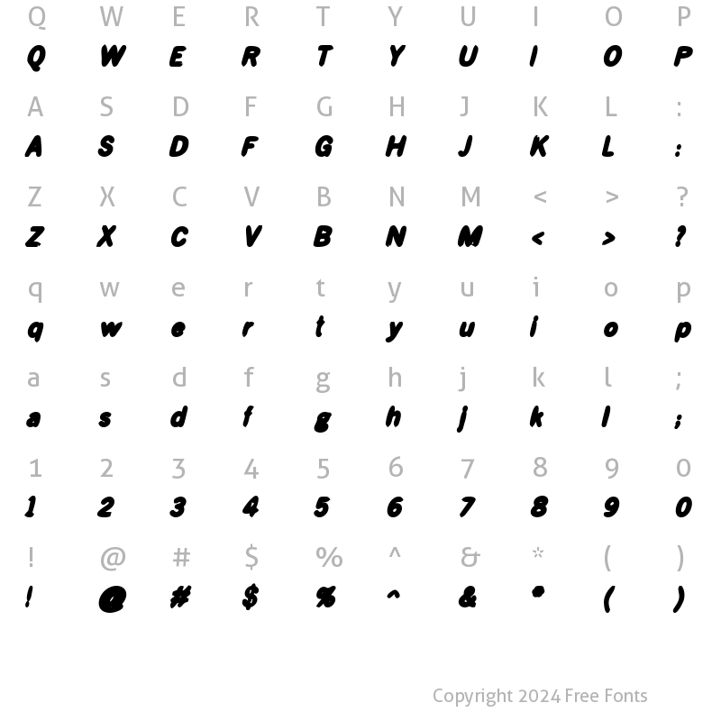 Character Map of BlueBond-BoldOblique Bold Oblique