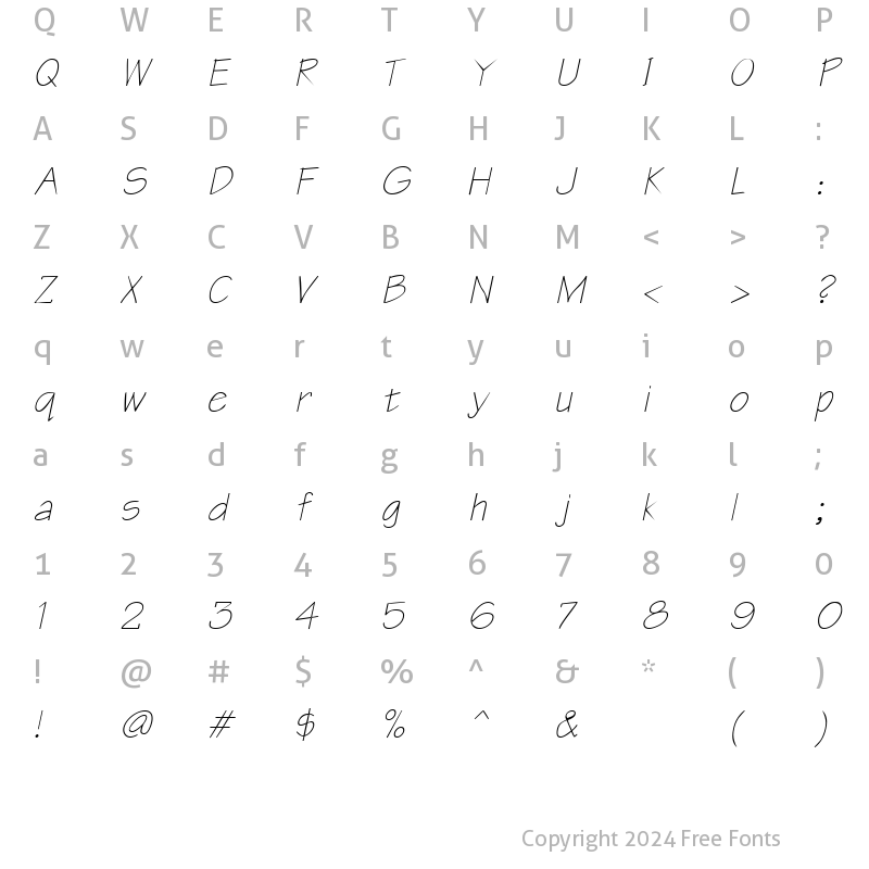 Character Map of Blueprint Italic