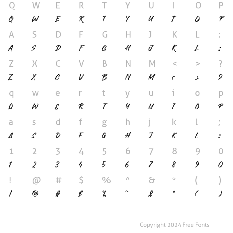 Character Map of Bluesticks Regular