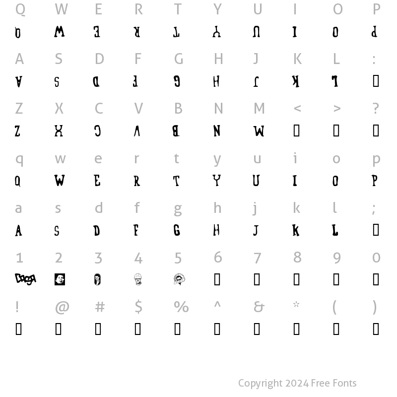 Character Map of Blufunken (side A) Regular