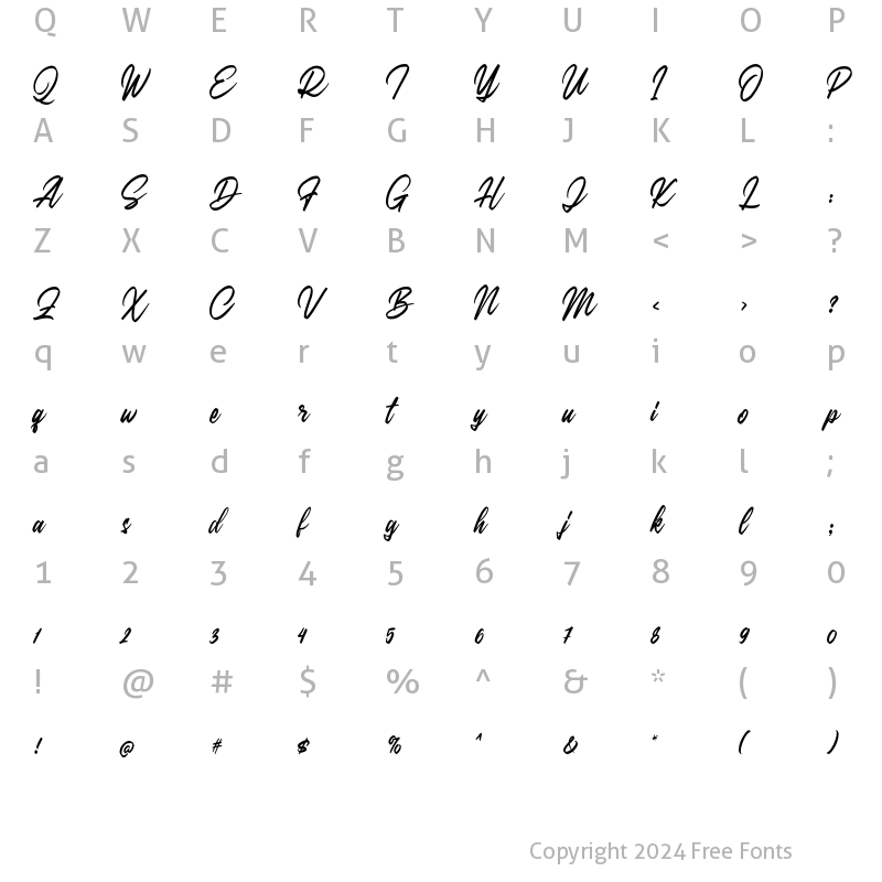 Character Map of Blurin Script Regular