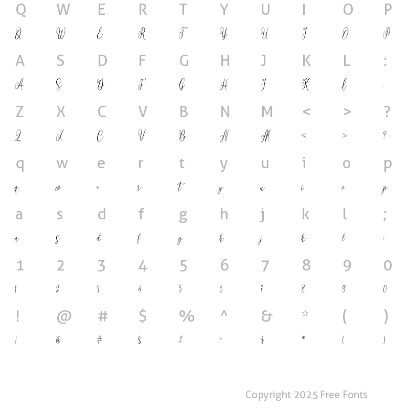 Character Map of blustella Regular