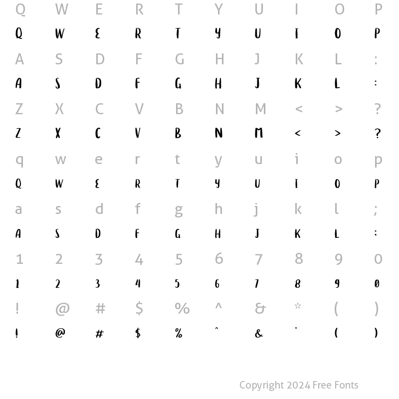 Character Map of Blusty Sans Regular