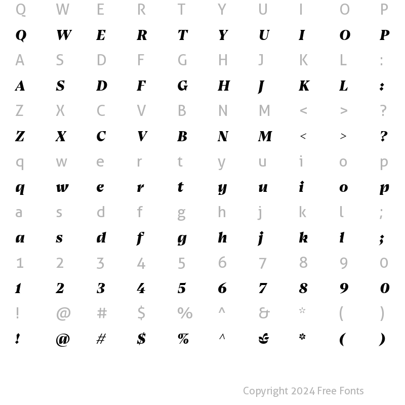 Character Map of Bluu Suuperstar Black Italic