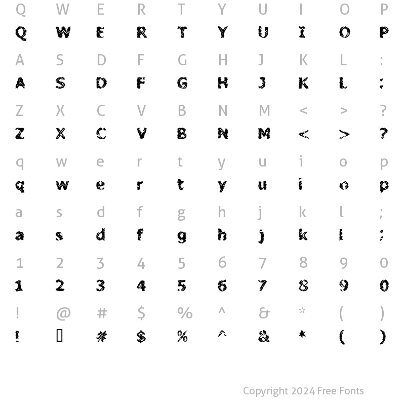 Character Map of BN Stile Project Regular