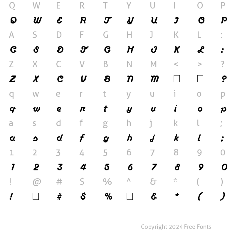 Character Map of Boa Script SF Regular