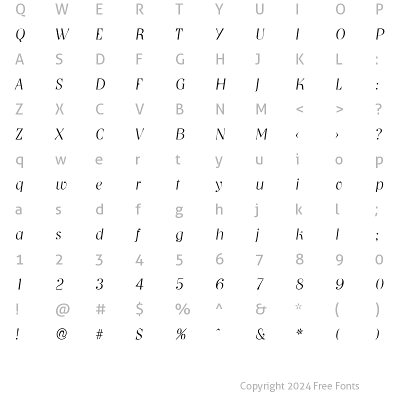 Character Map of BobBecker-ExtraLight Italic