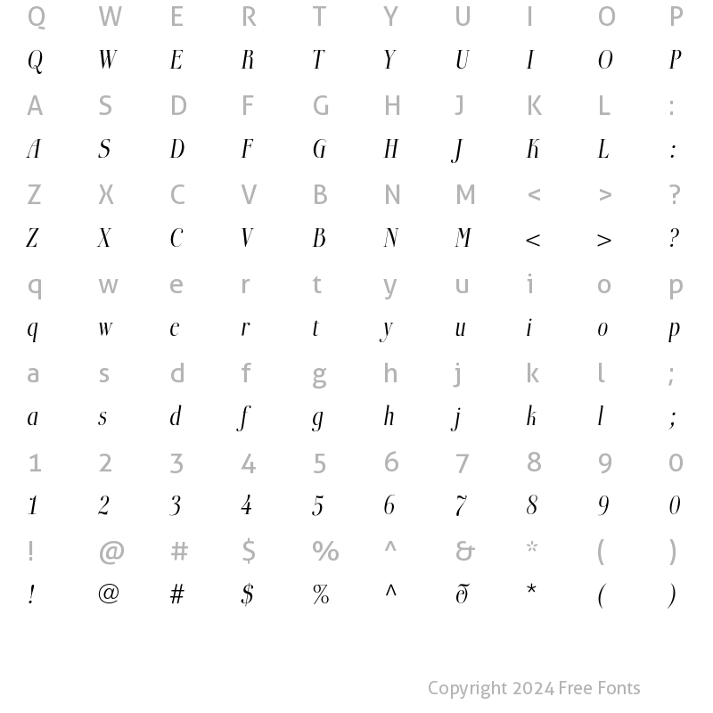 Character Map of BoberiaLL Light Italic