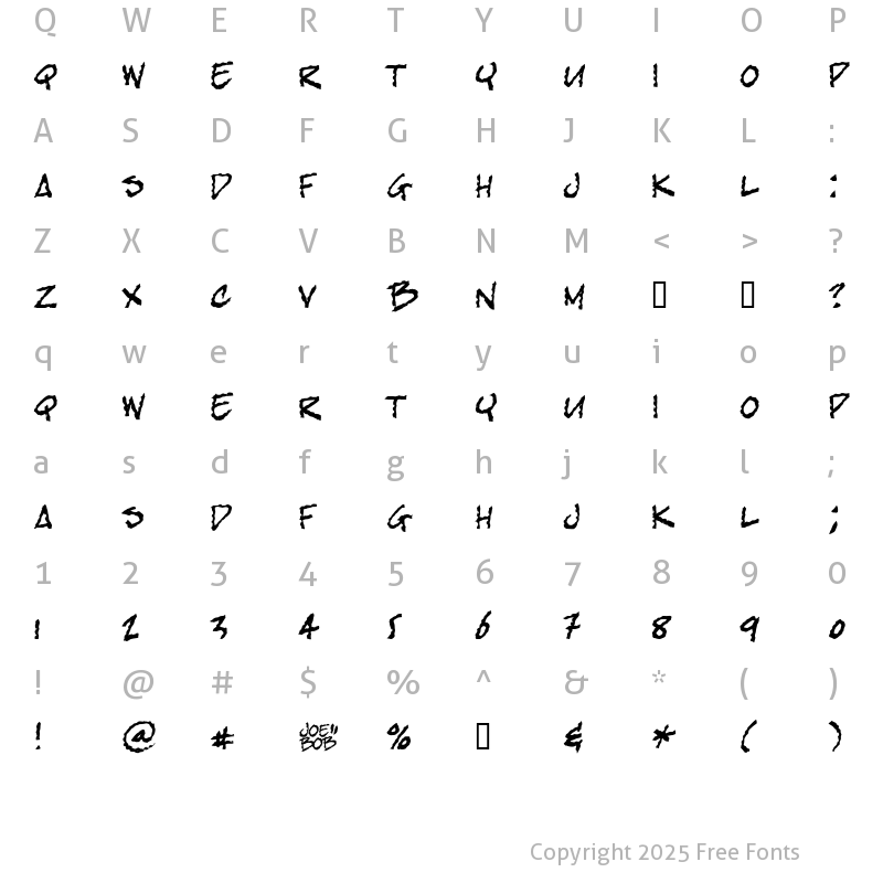 Character Map of bobTag Regular