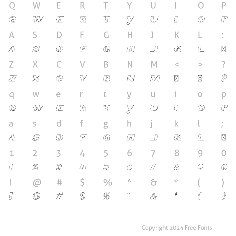 Character Map of Boca-Family OutlineItalic