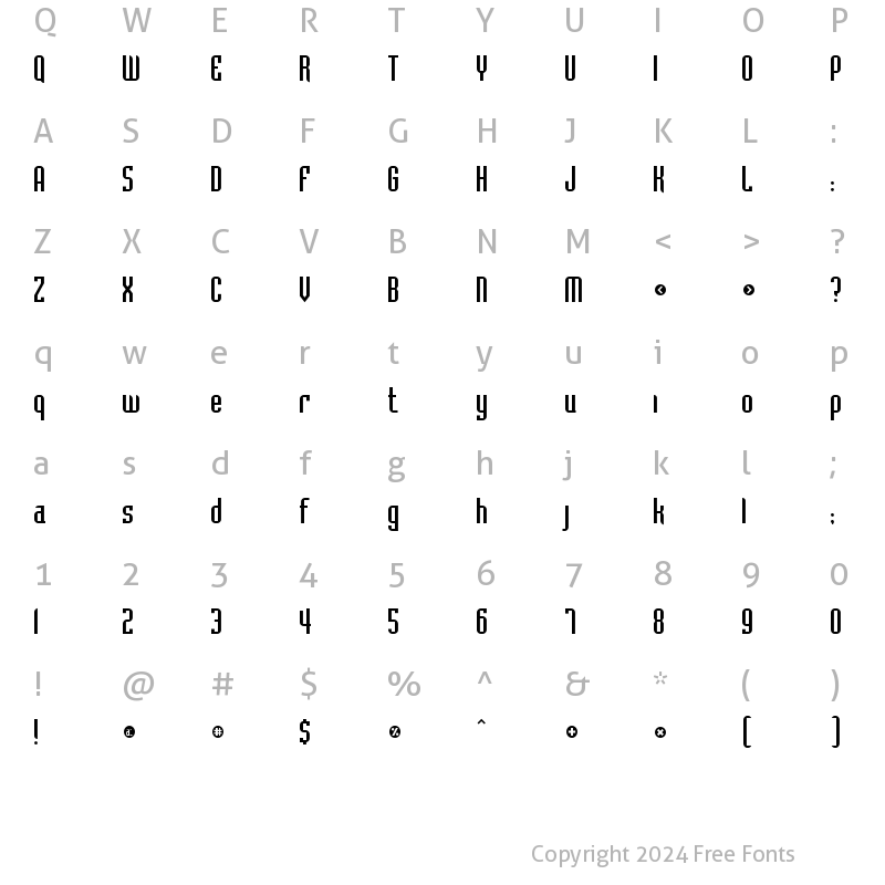 Character Map of Bodiac Regular