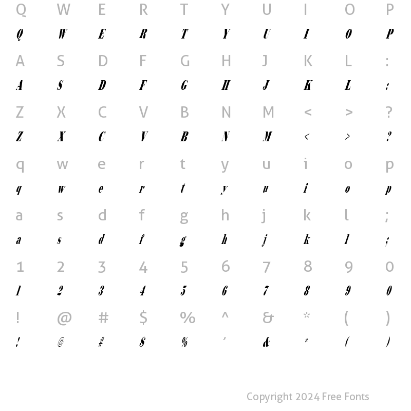 Character Map of Bodidly Italic