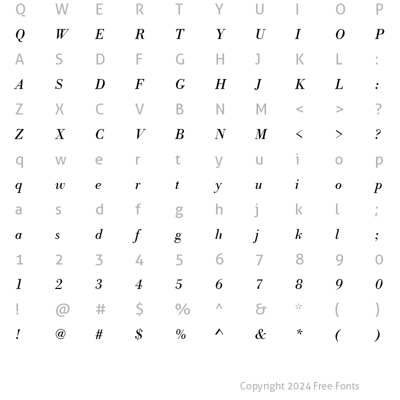 Character Map of Bodoni Antiqua URW Italic