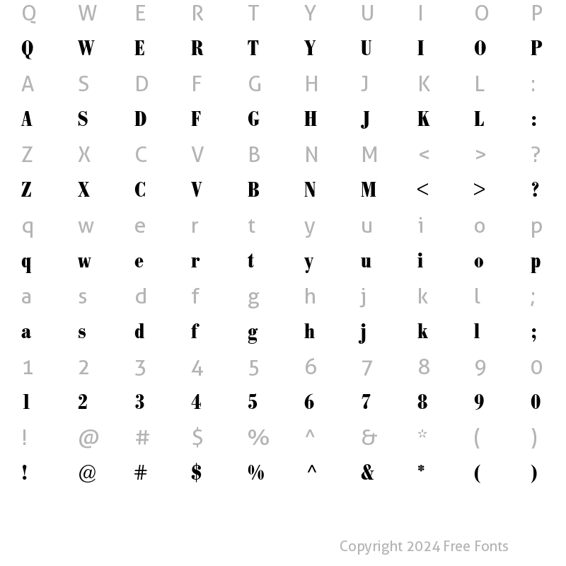 Character Map of Bodoni BE Condensed Bold